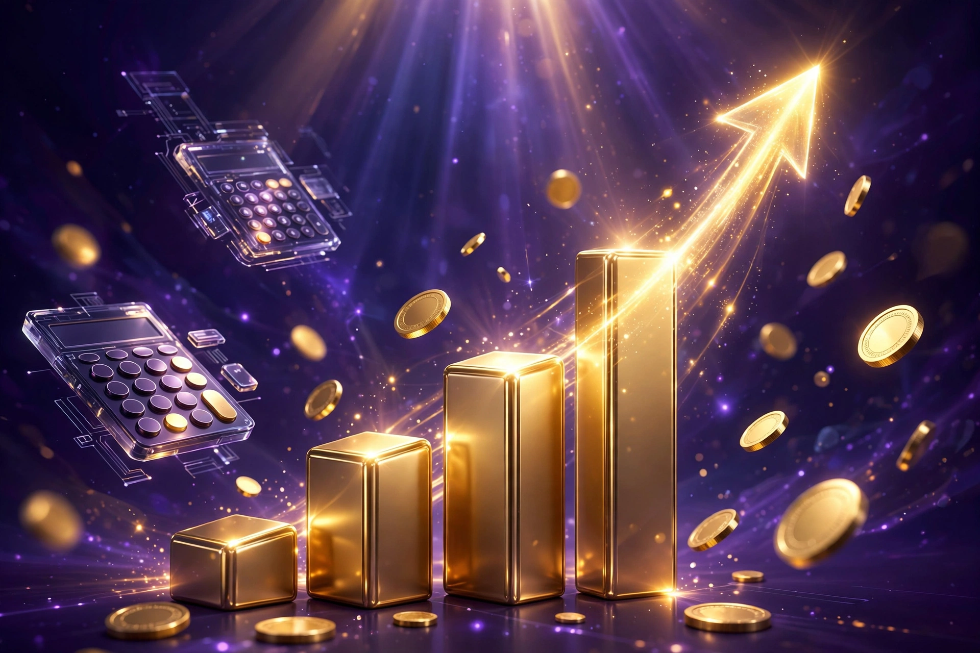 3D illustration of rising revenue charts