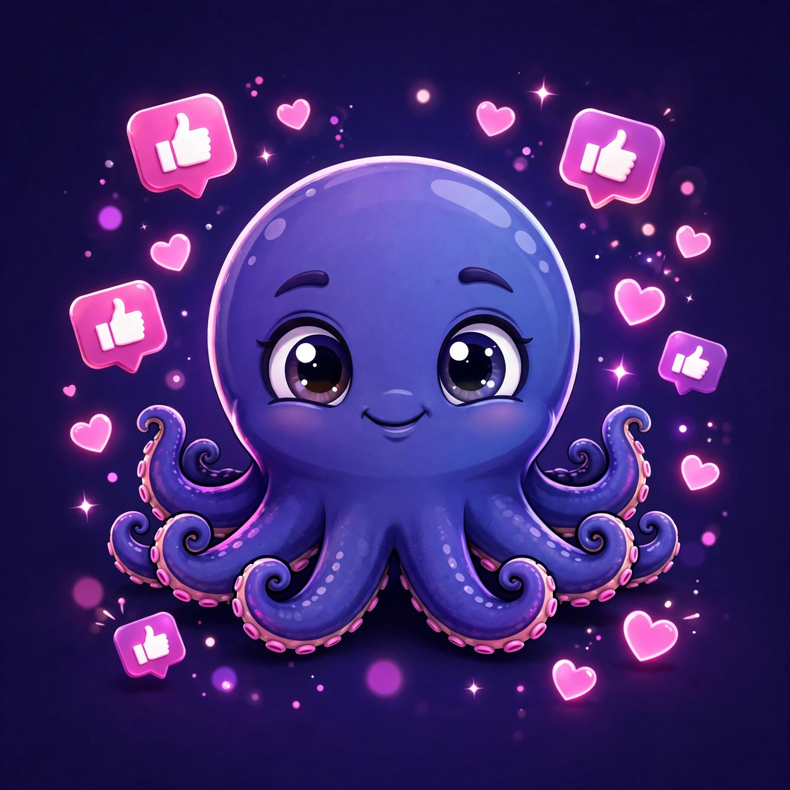 Social media — octopus with hearts and likes