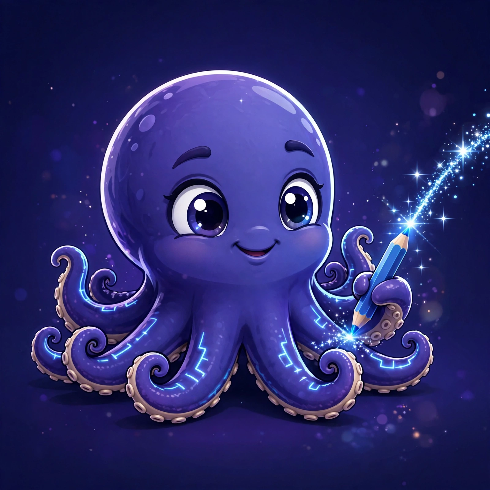 Blog writing — octopus with a glowing pencil